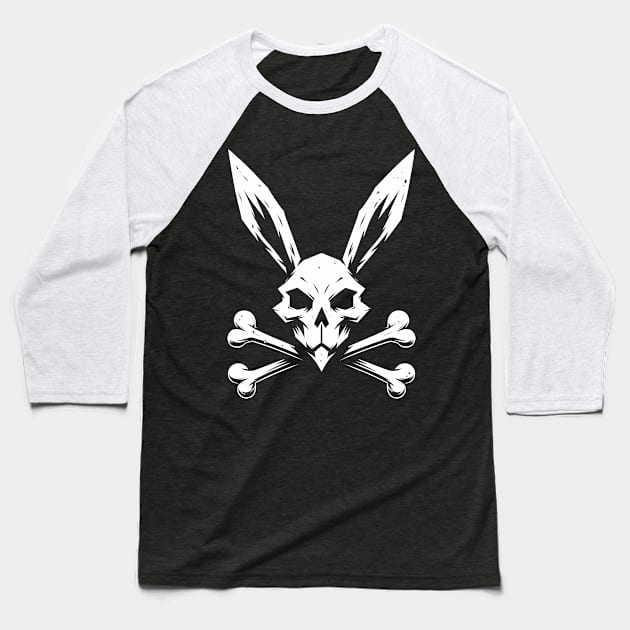 Jolly Roger Pirateflag Bunny Skull Crossbones Baseball T-Shirt by TaevasDesign